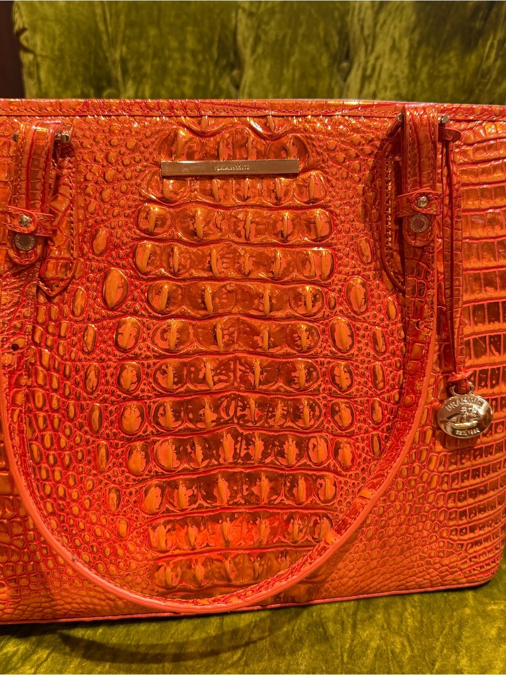 Bright Orange Croc-Embossed Brahmin Purse